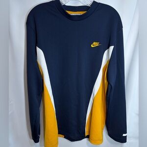 Nike Shirt Blue Yellow Long Sleeve Swoosh Stitch Logo Retro Mens Size XL